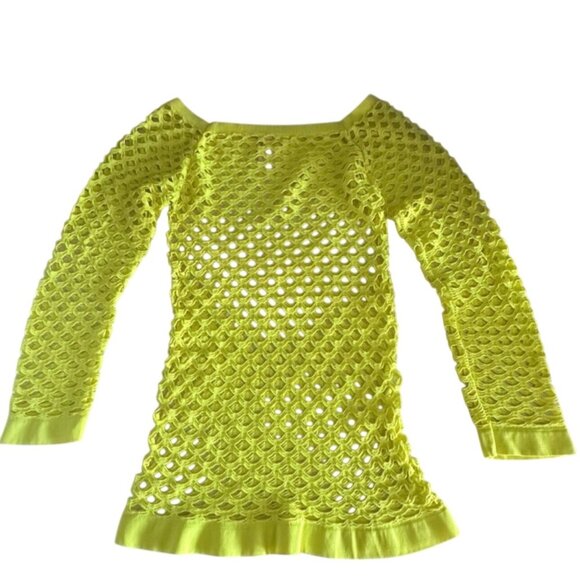 Neon Yellow Fishnet Long Sleeve Top - Picture 2 of 9